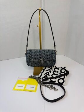 Marc Jacobs Logo The Clover Sun Faded Denim Convertible Bag-NEW